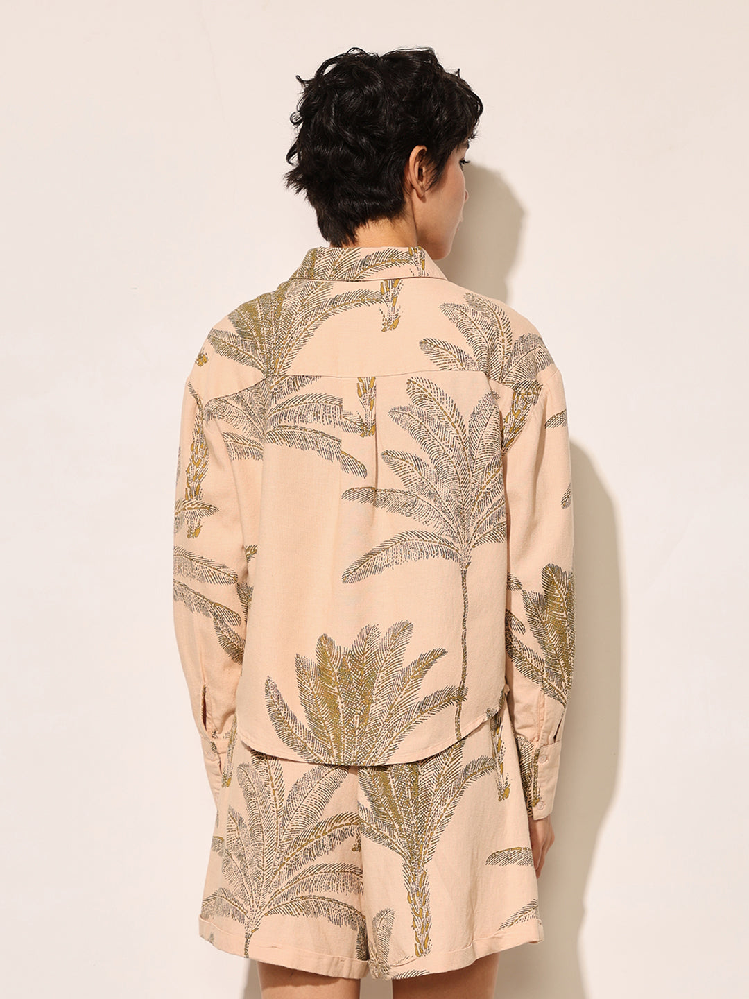 Peach Printed Co-ord Set Shirt