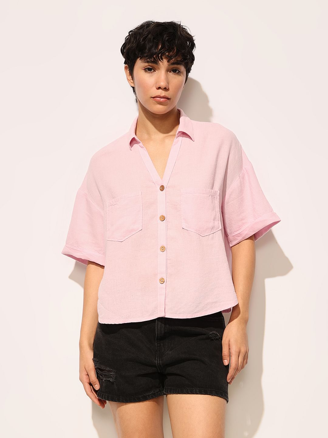 Pink Linen Oversized Shirt