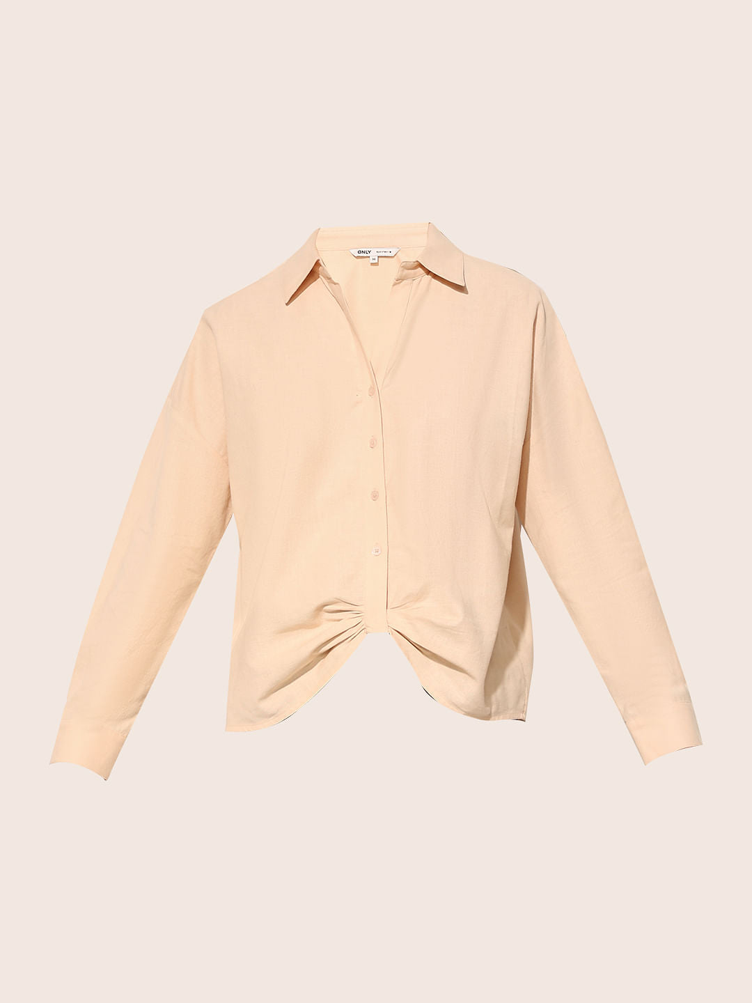 Beige Front Gathered Detail Shirt