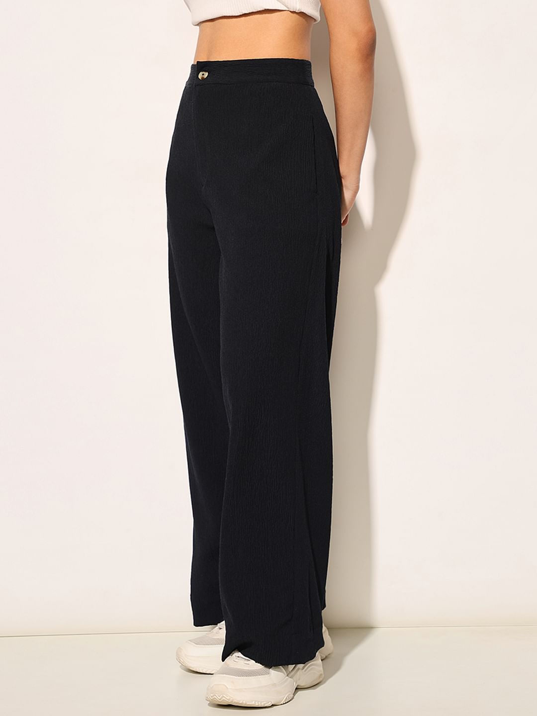Dark Navy Crinkle Jersey Pants