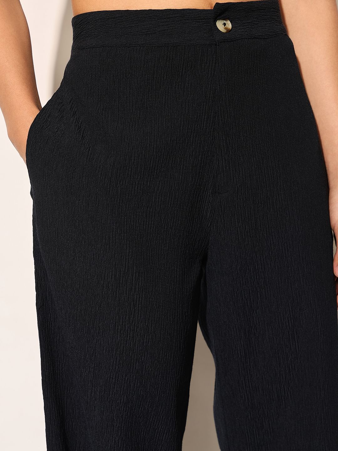 Dark Navy Crinkle Jersey Pants
