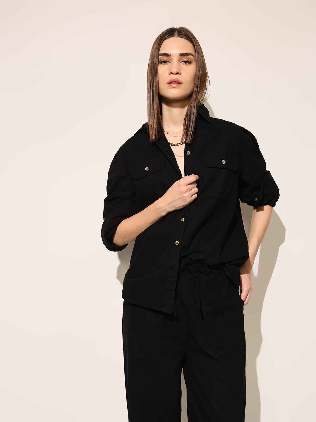 Black Buttoned Shirt & Pant Co-ord Set