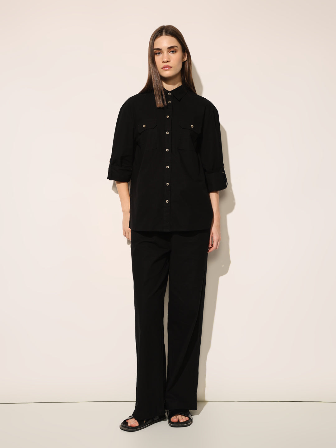 Black Buttoned Shirt & Pant Co-ord Set