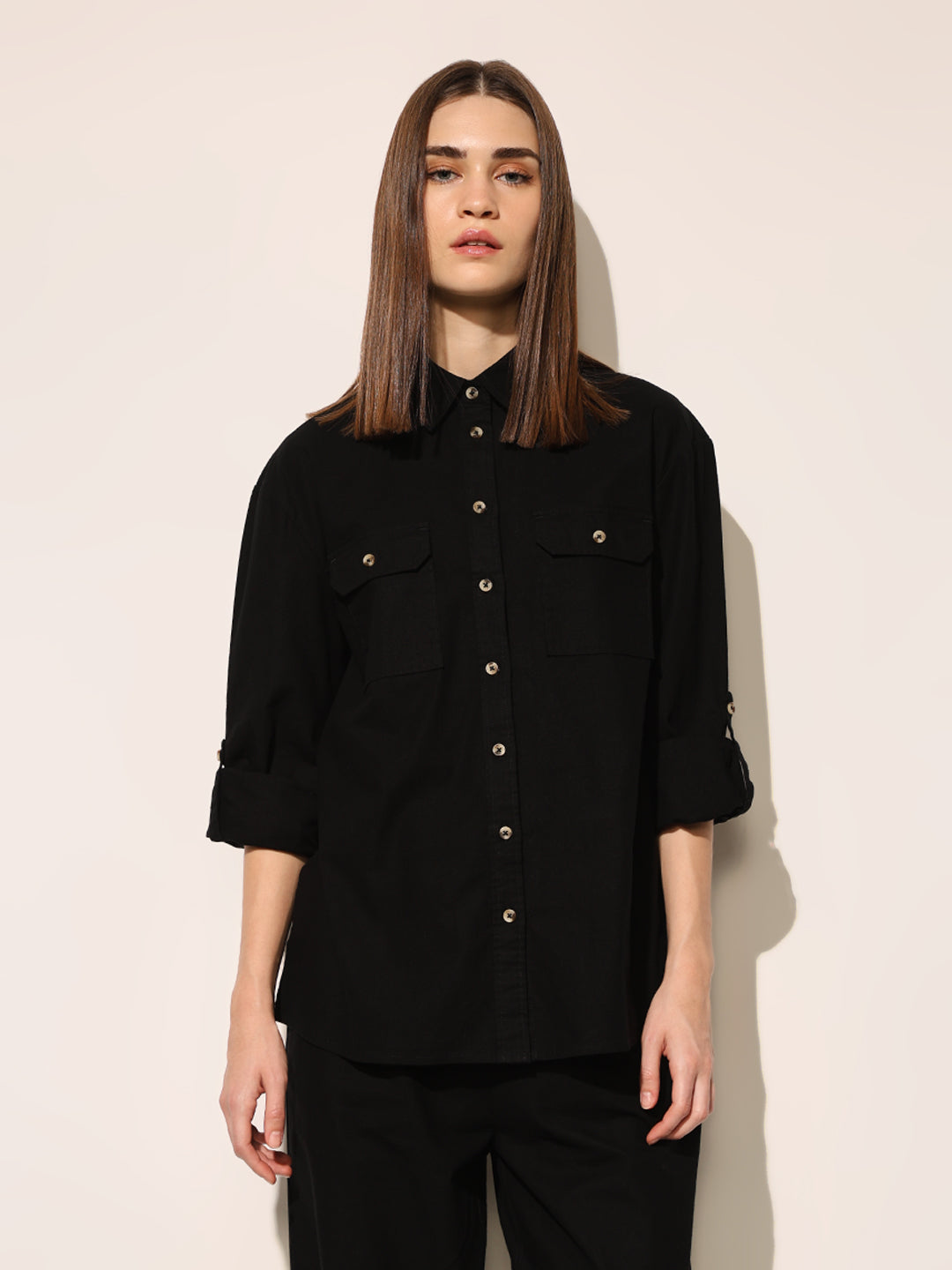 Black Buttoned Shirt & Pant Co-ord Set