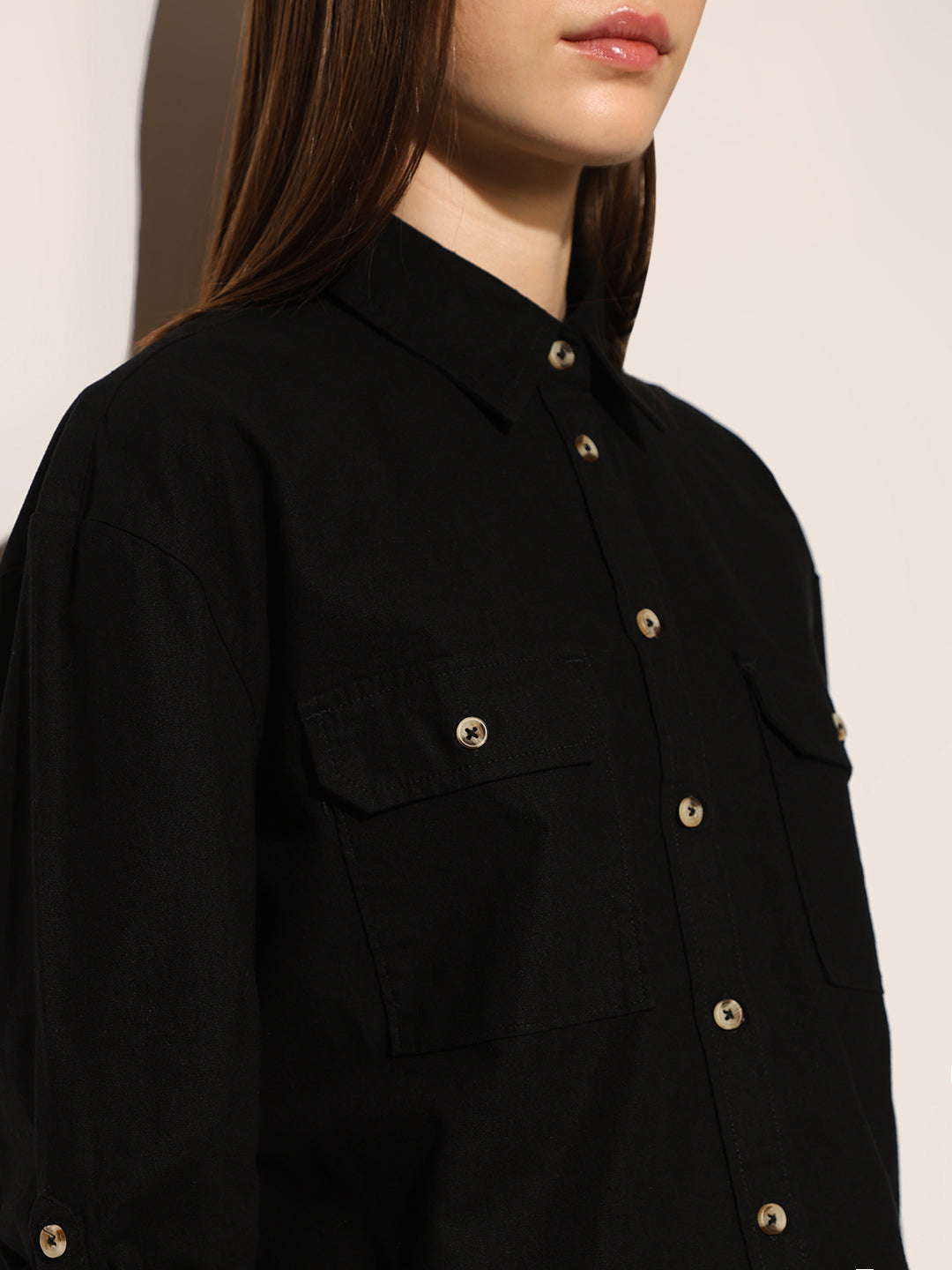Black Buttoned Shirt & Pant Co-ord Set