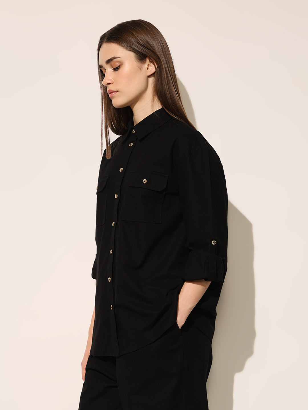 Black Buttoned Shirt & Pant Co-ord Set