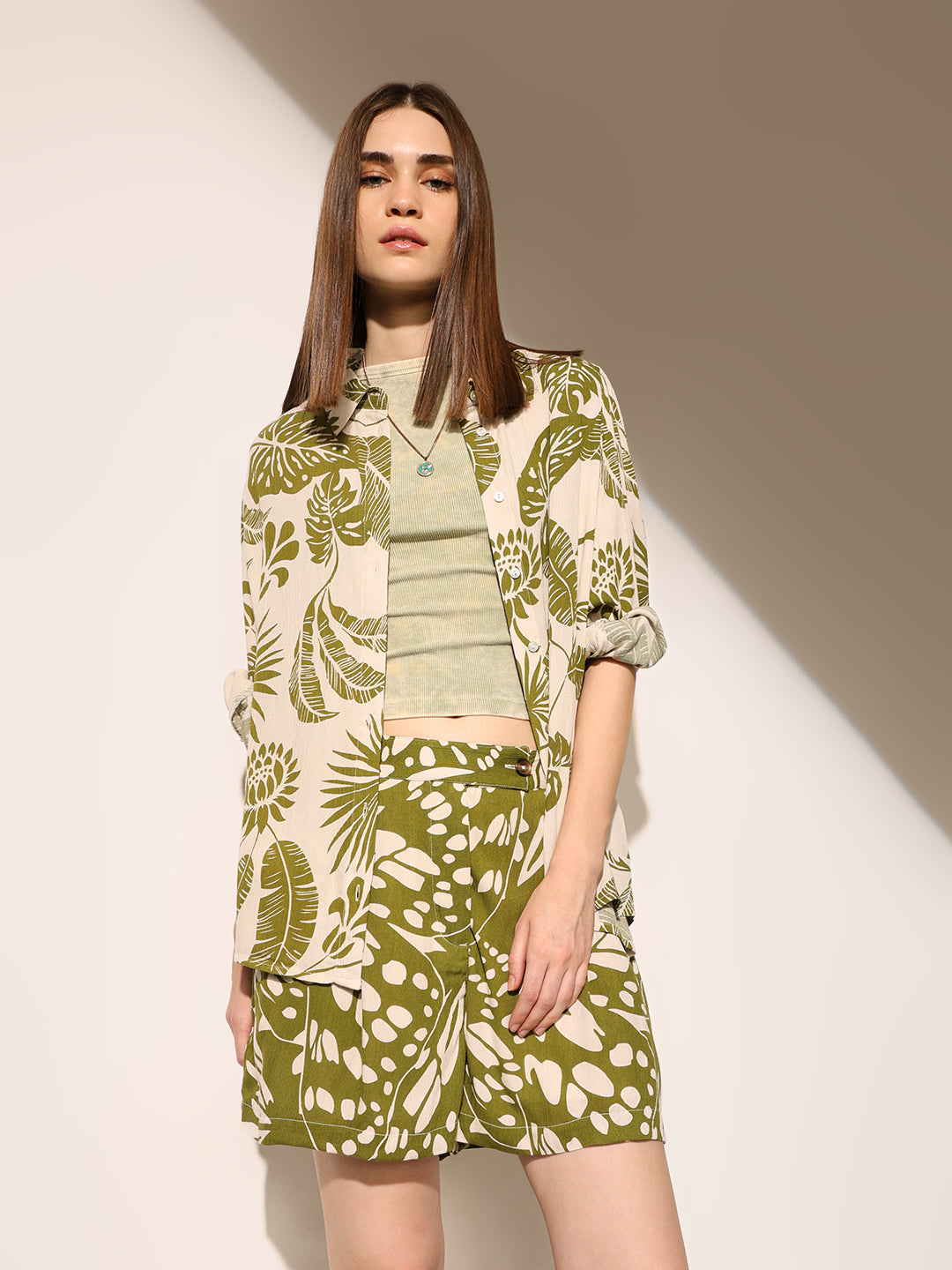 Green Tropical Print Co-ord Set