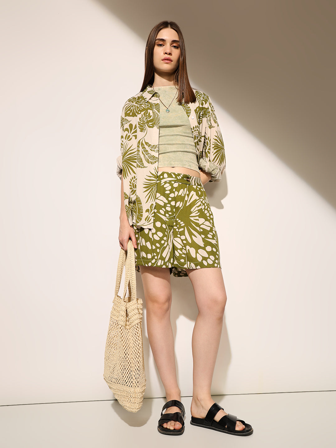 Green Tropical Print Co-ord Set