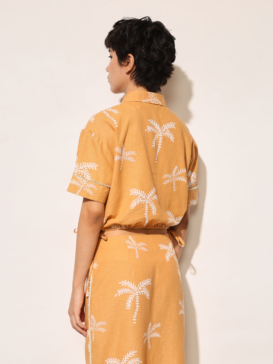 Orange Printed Shirt & Skirt Co-ord Set