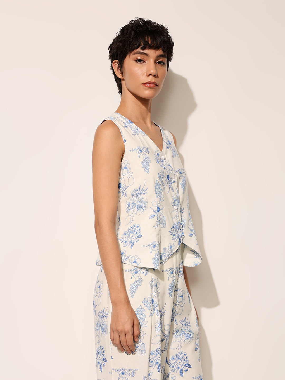Floral Print Waistcoat & Pant Co-ord Set