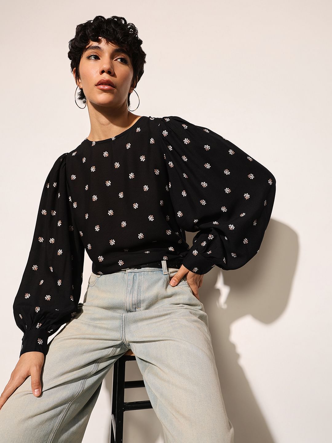 Black Printed Viscose Top