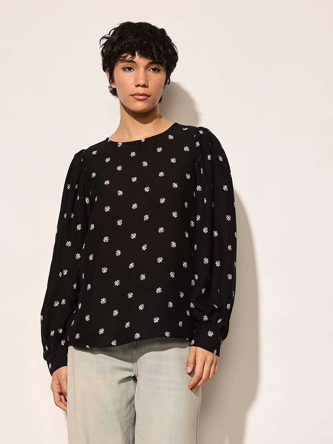 Black Printed Viscose Top