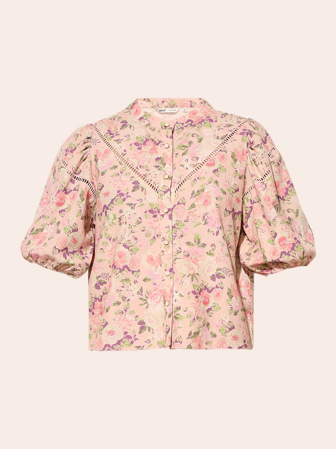 Pink Floral Puff Sleeves Top