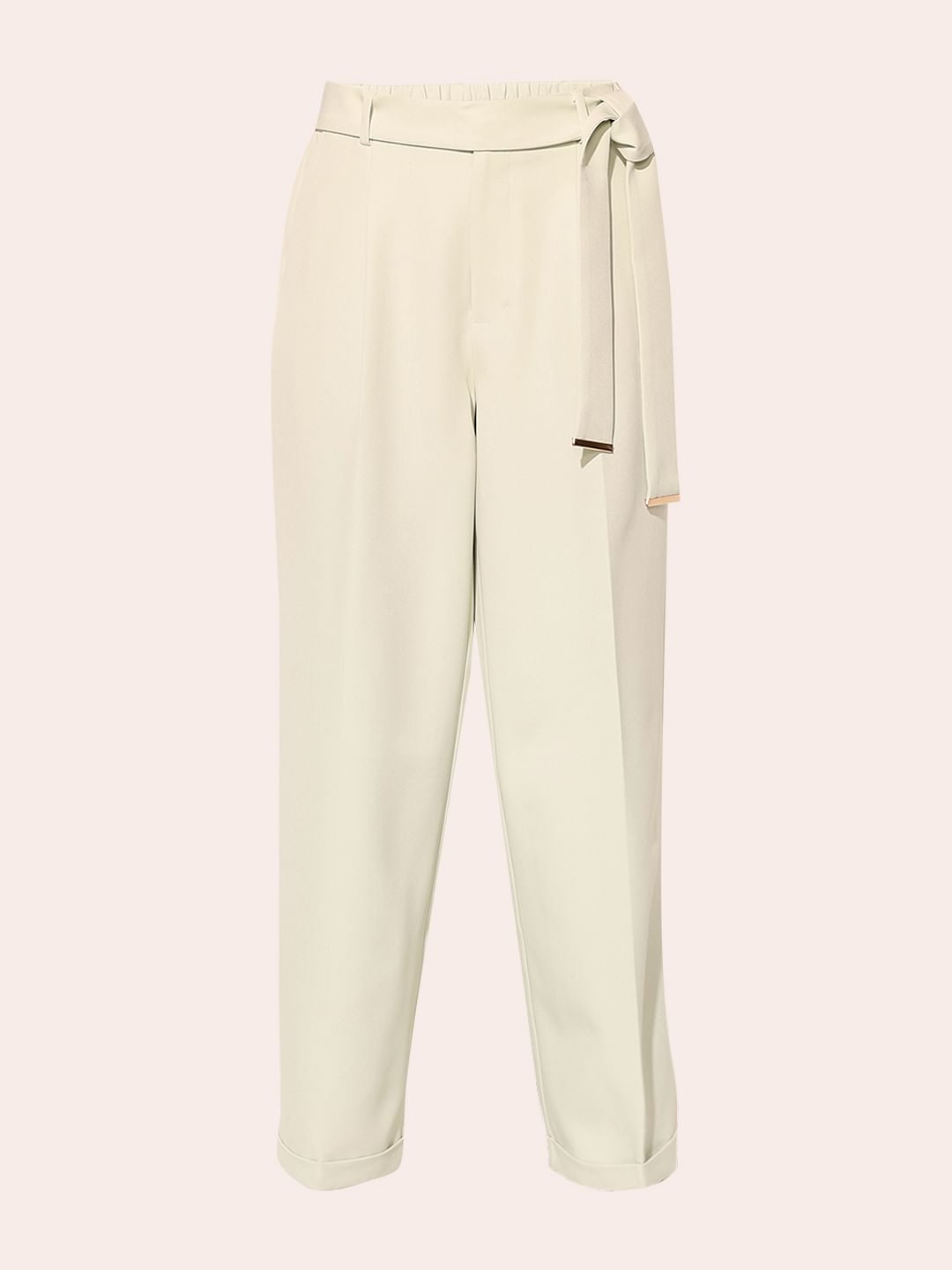 Green Tie Belt Formal Pants