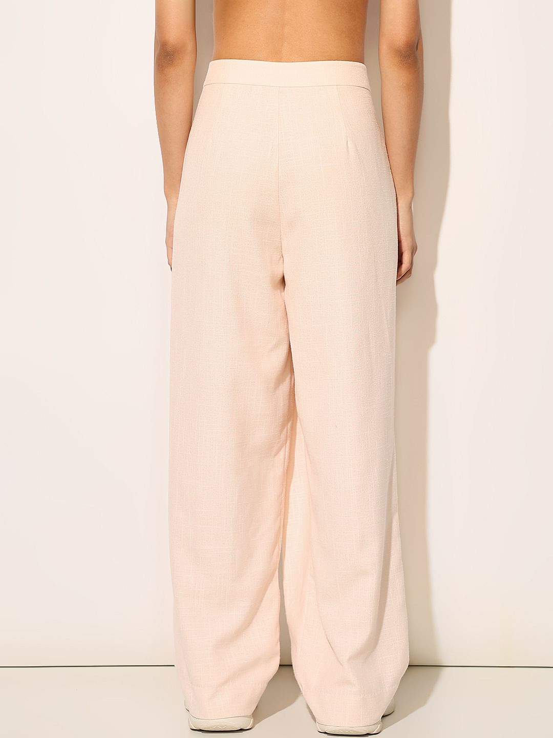 Beige High Rise Belted Pants