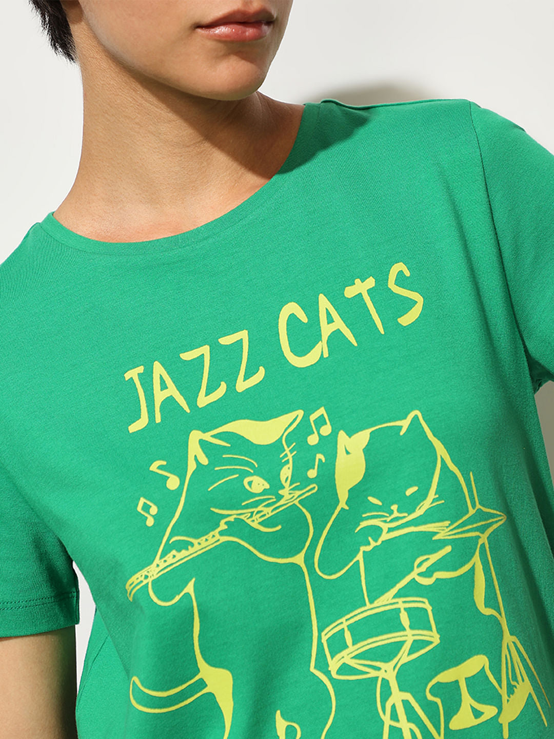 Green Printed Cotton T-Shirt