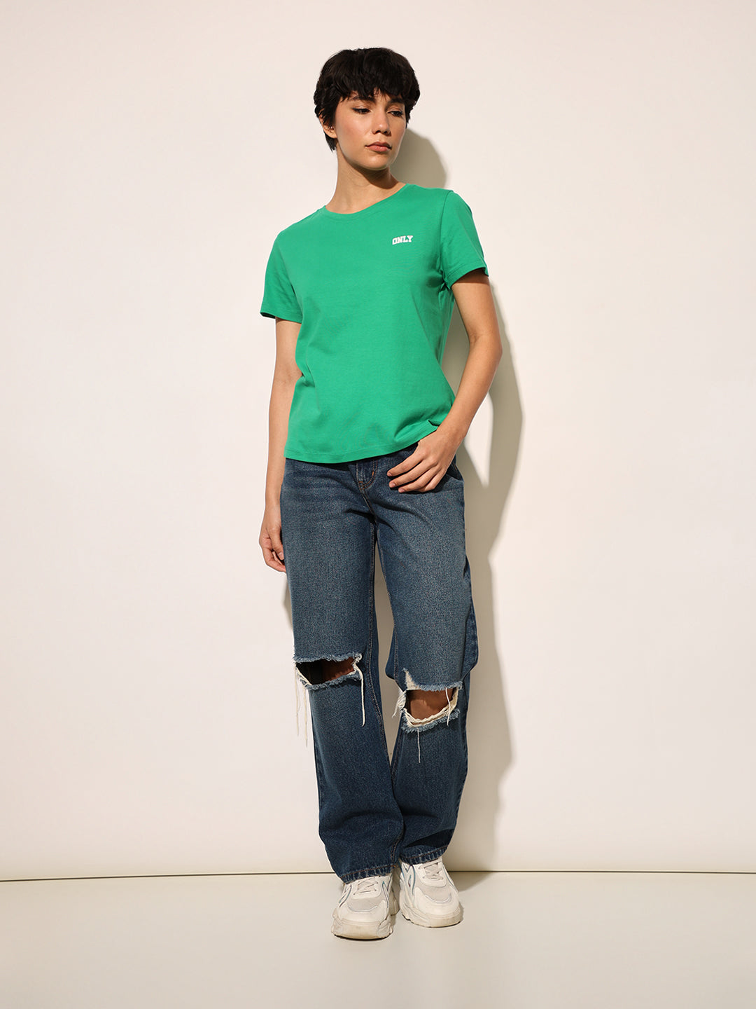 Green Logo Print Cotton T-shirt