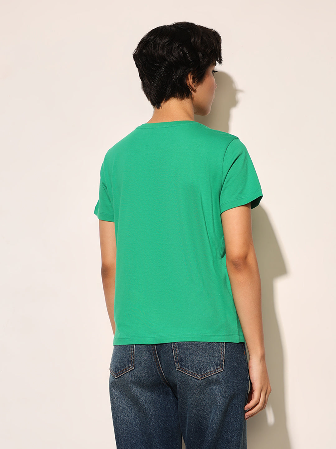 Green Logo Print Cotton T-shirt