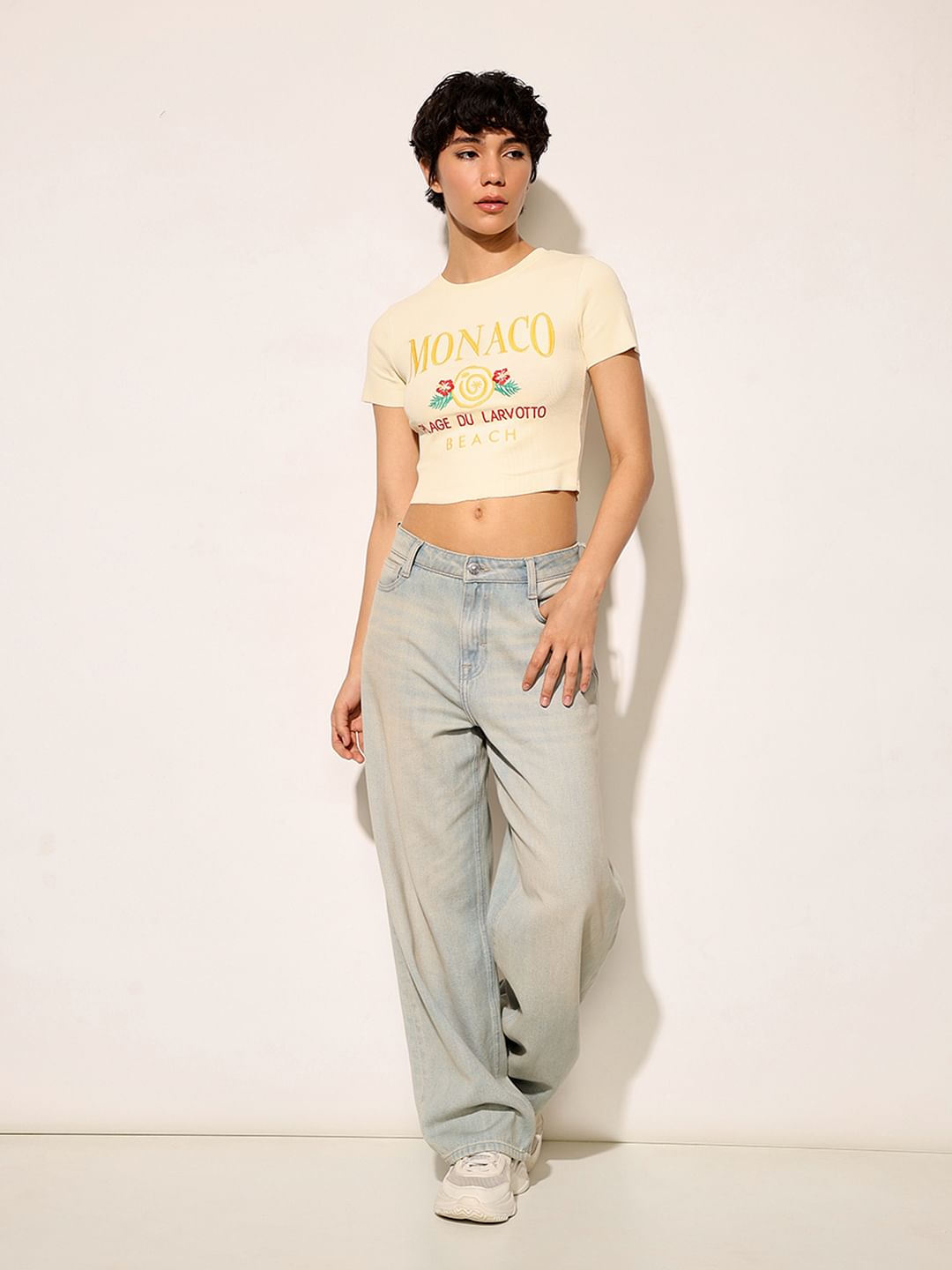 Yellow Ribbed Cropped T-Shirt