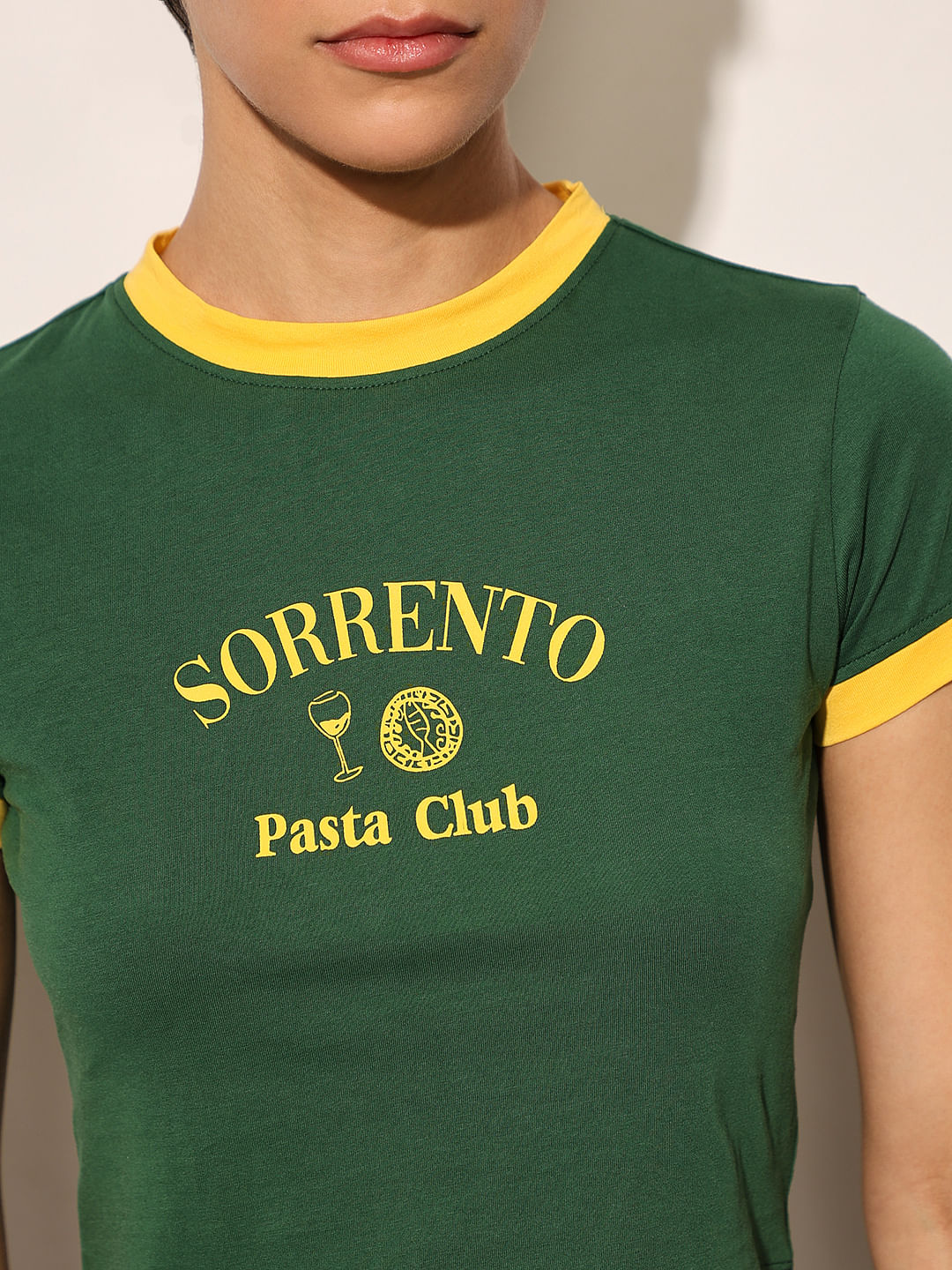 Green Printed Cropped T-Shirt