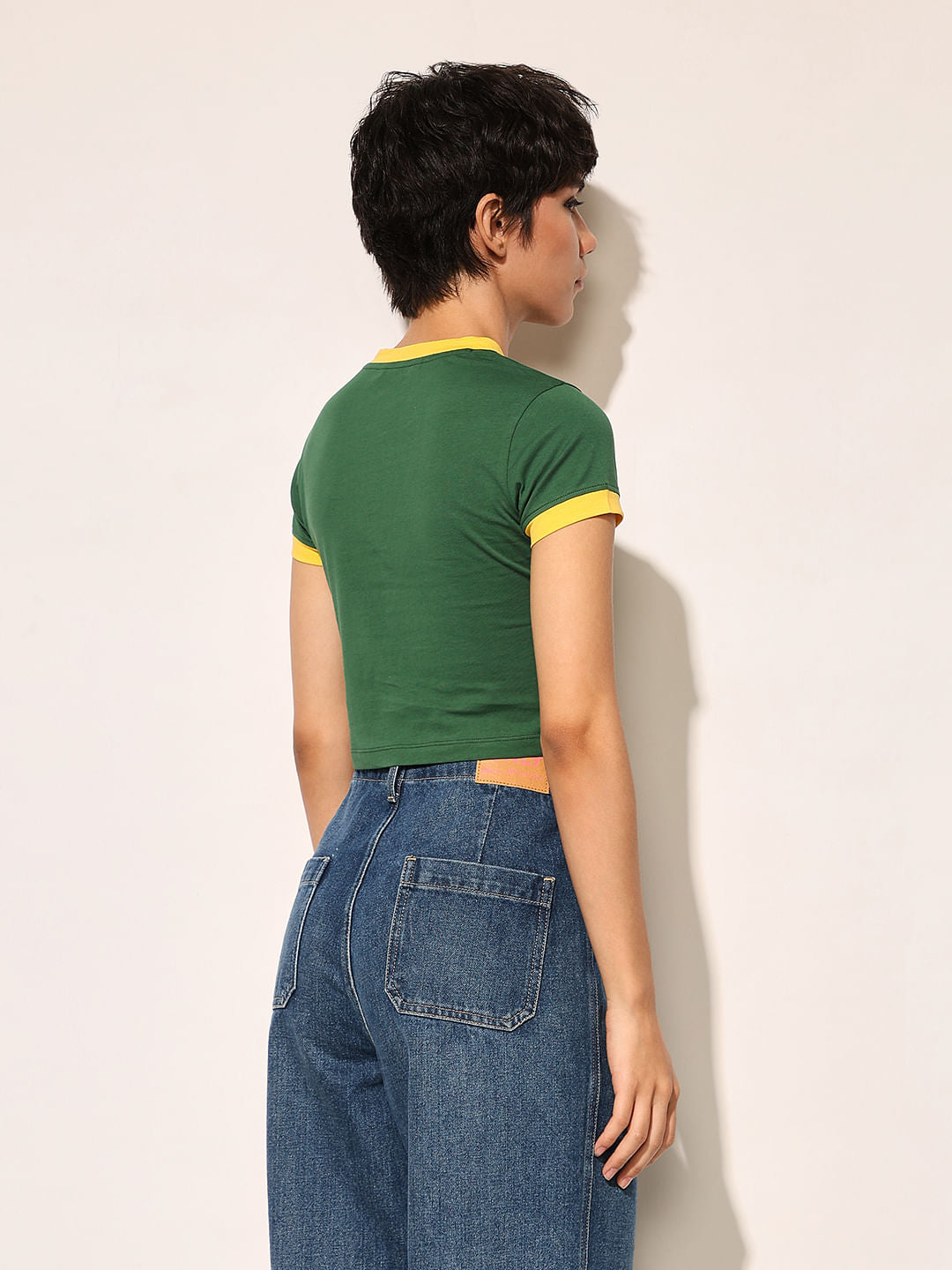 Green Printed Cropped T-Shirt