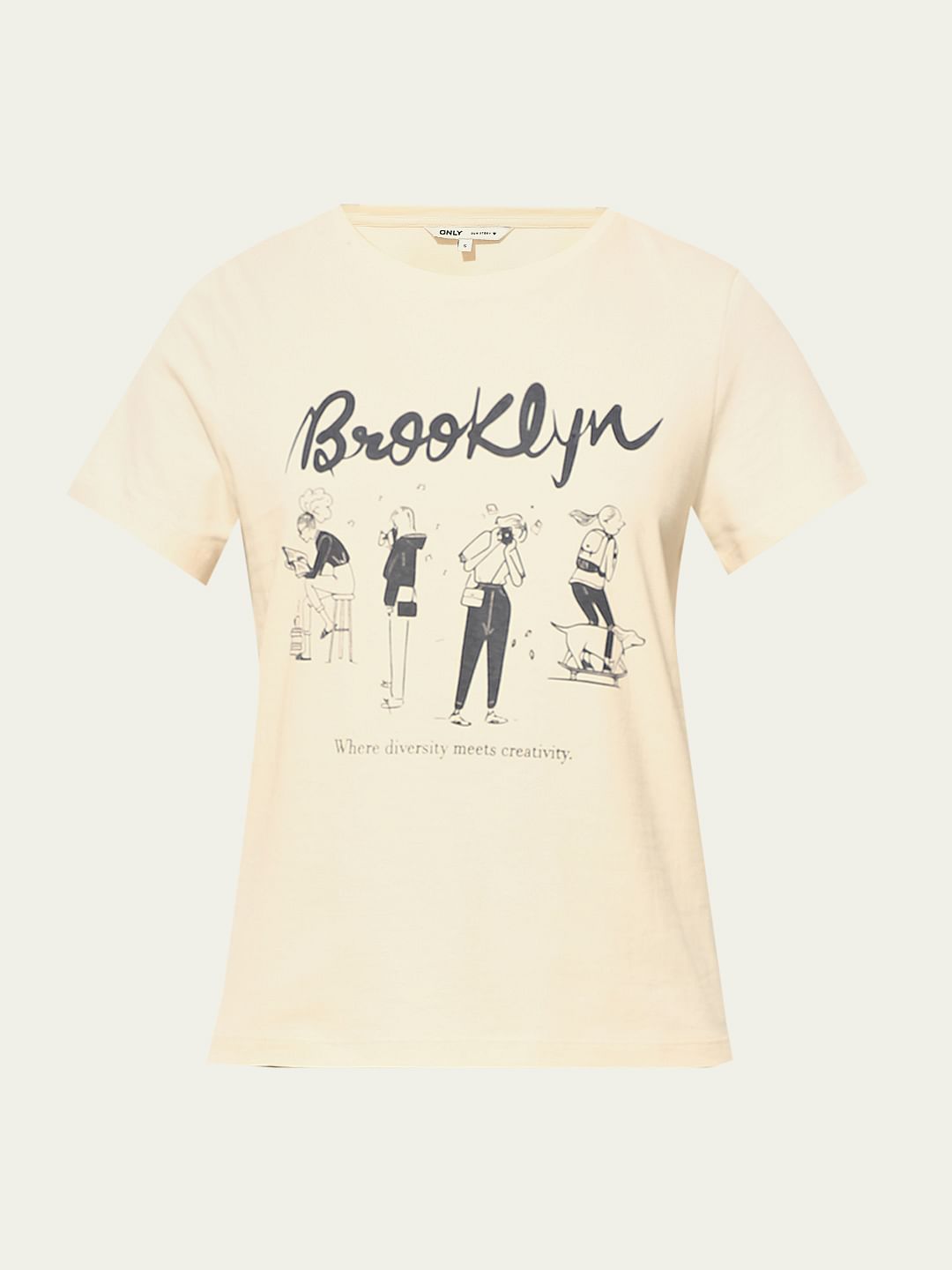 Beige Printed Cotton T-Shirt