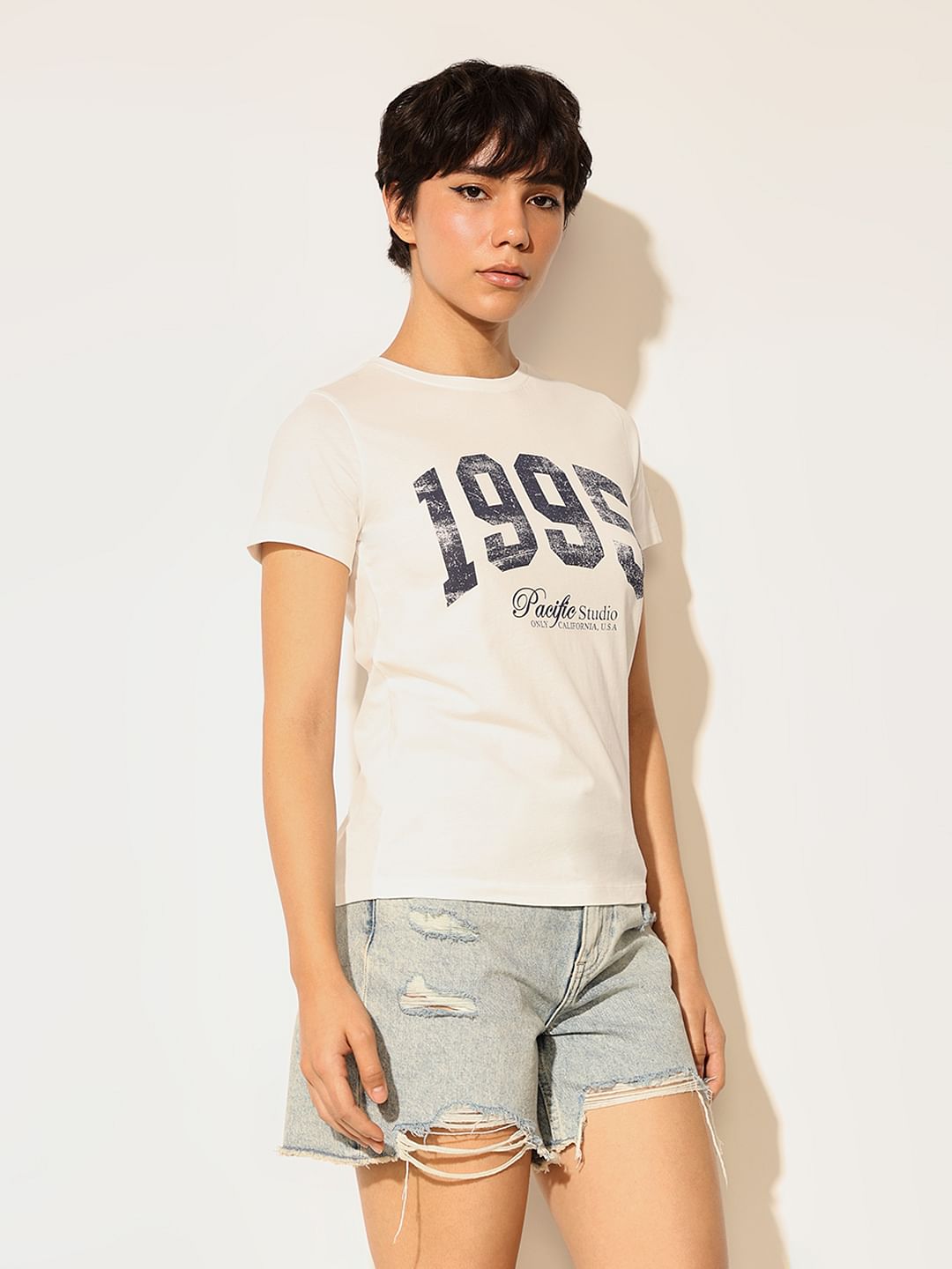 White Printed Cotton T-Shirt