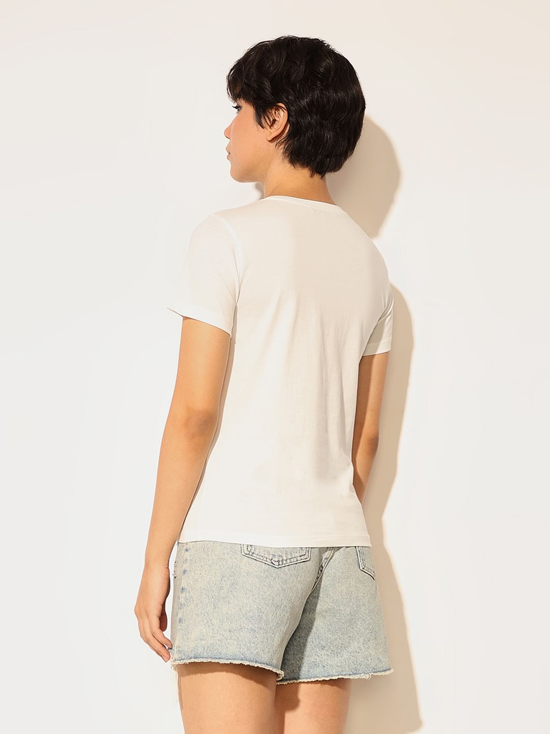 White Printed Cotton T-Shirt