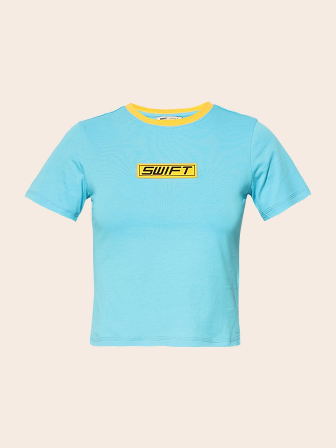 Blue Printed Cropped T-Shirt