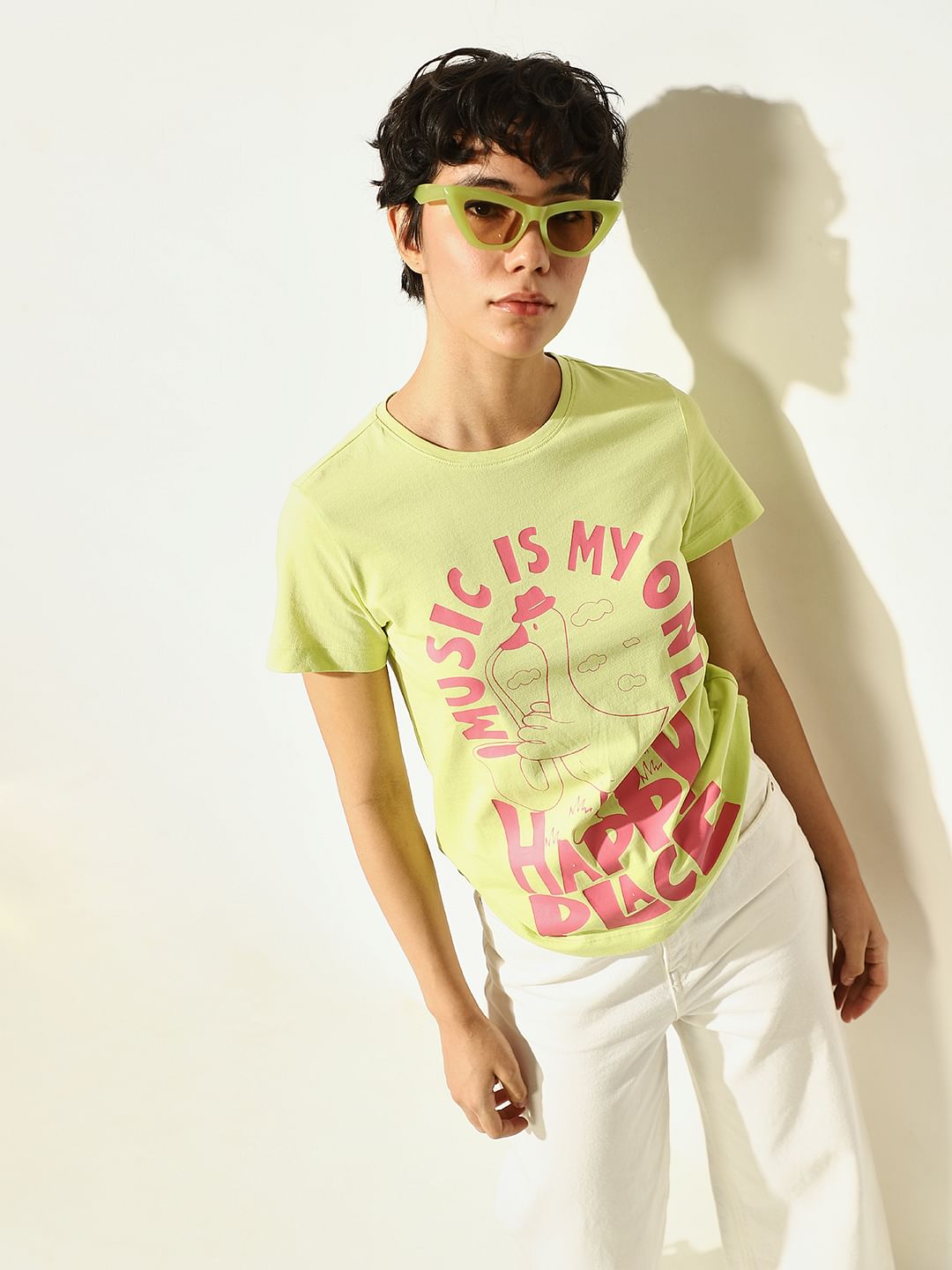 Green Printed Cotton T-Shirt
