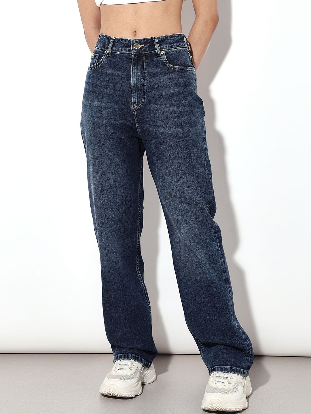 Dark Blue High Rise Straight Fit Jeans
