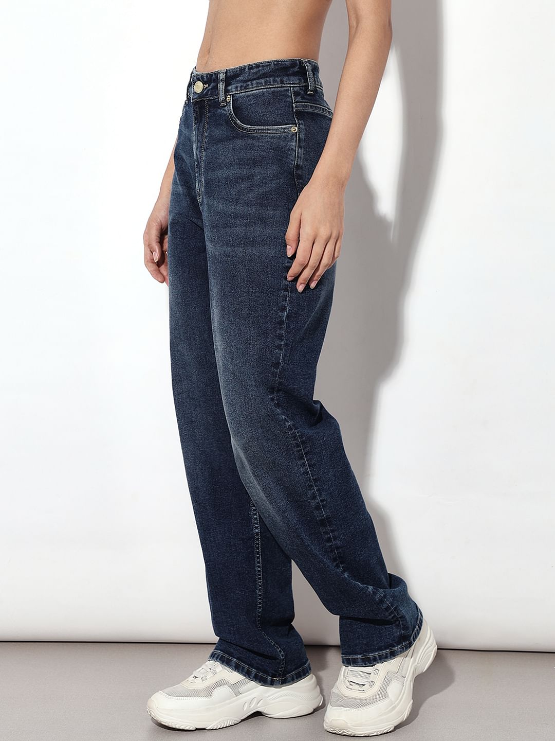 Dark Blue High Rise Straight Fit Jeans
