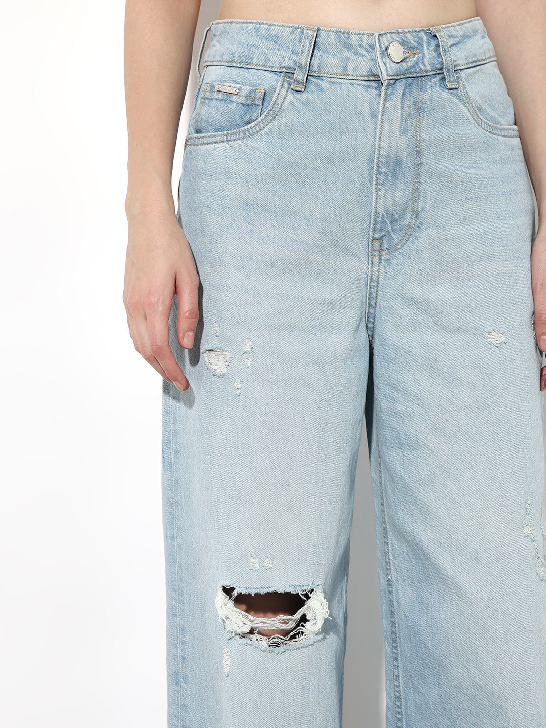 Light Blue Distressed Wide Leg Jeans