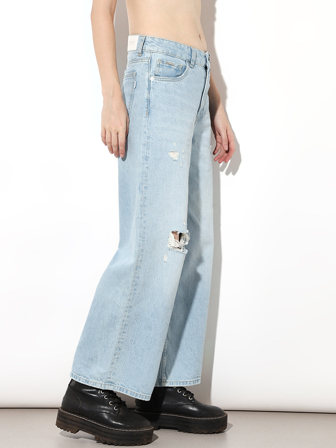 Light Blue Distressed Wide Leg Jeans