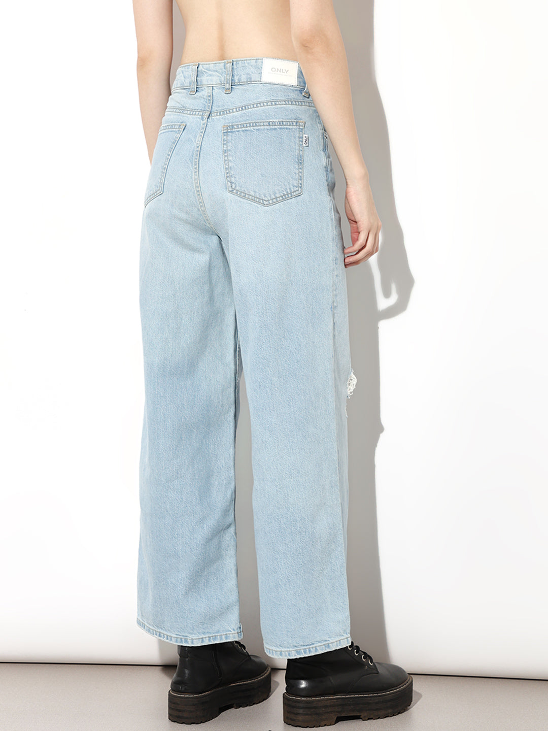 Light Blue Distressed Wide Leg Jeans
