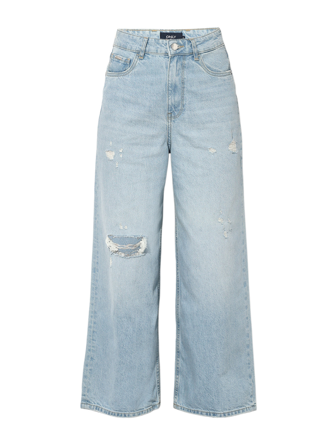 Light Blue Distressed Wide Leg Jeans