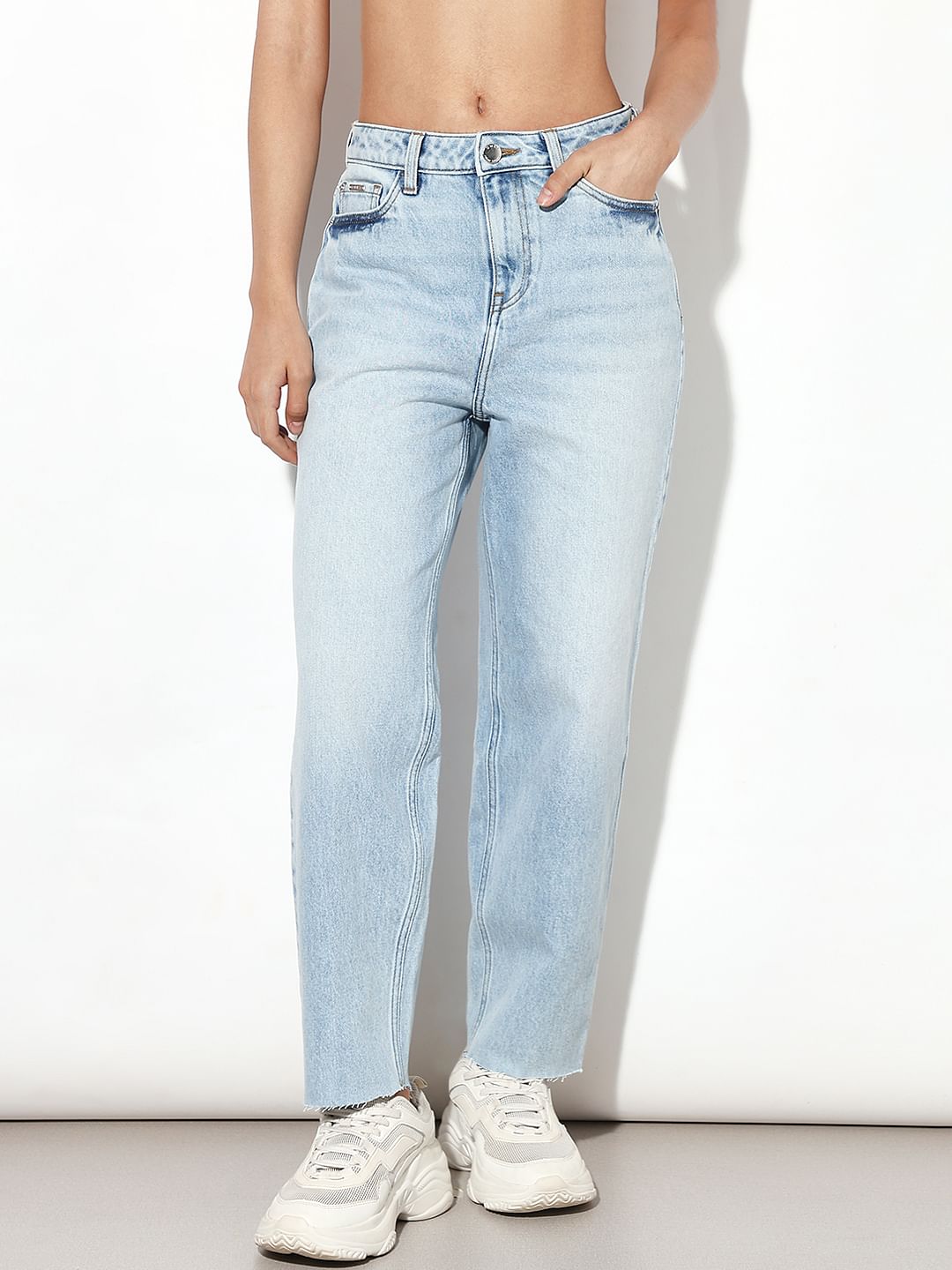 Light Blue High Rise Barrel Fit Jeans