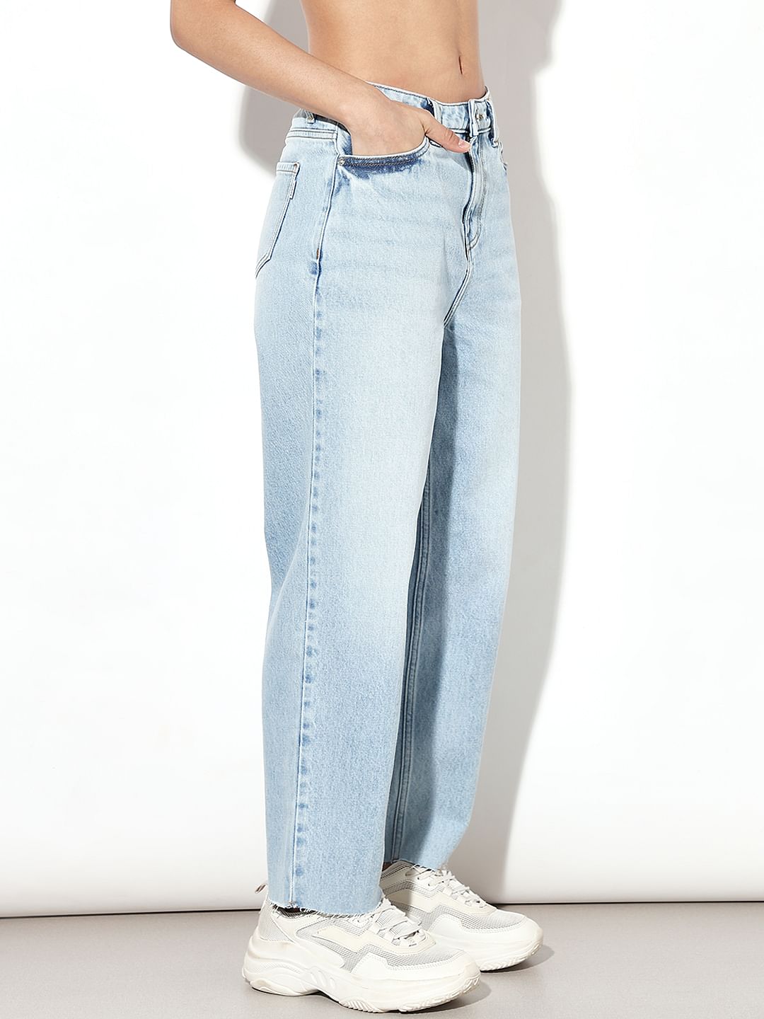 Light Blue High Rise Barrel Fit Jeans