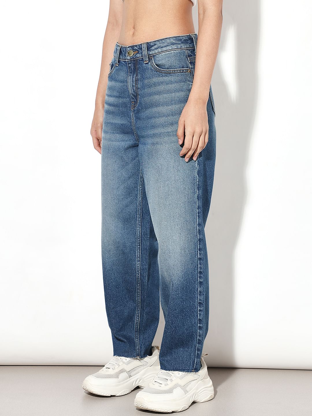 Blue High Rise Barrel Fit Jeans