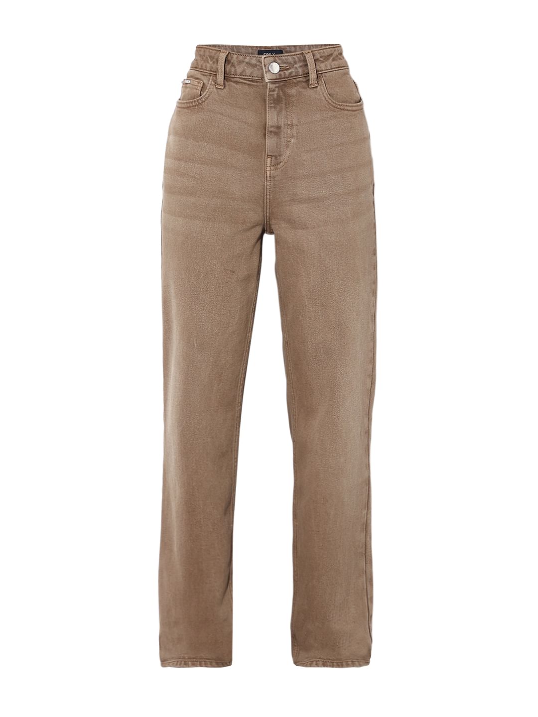 Tan High Rise Straight Fit Jeans