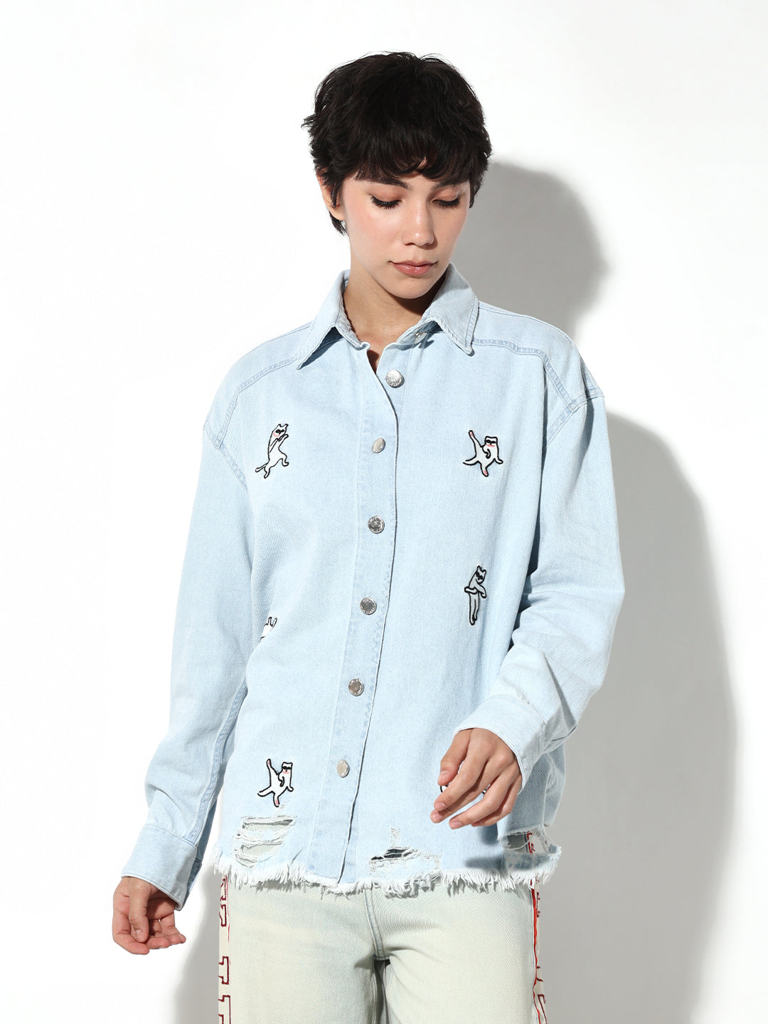 Light Blue Printed Denim Shirt