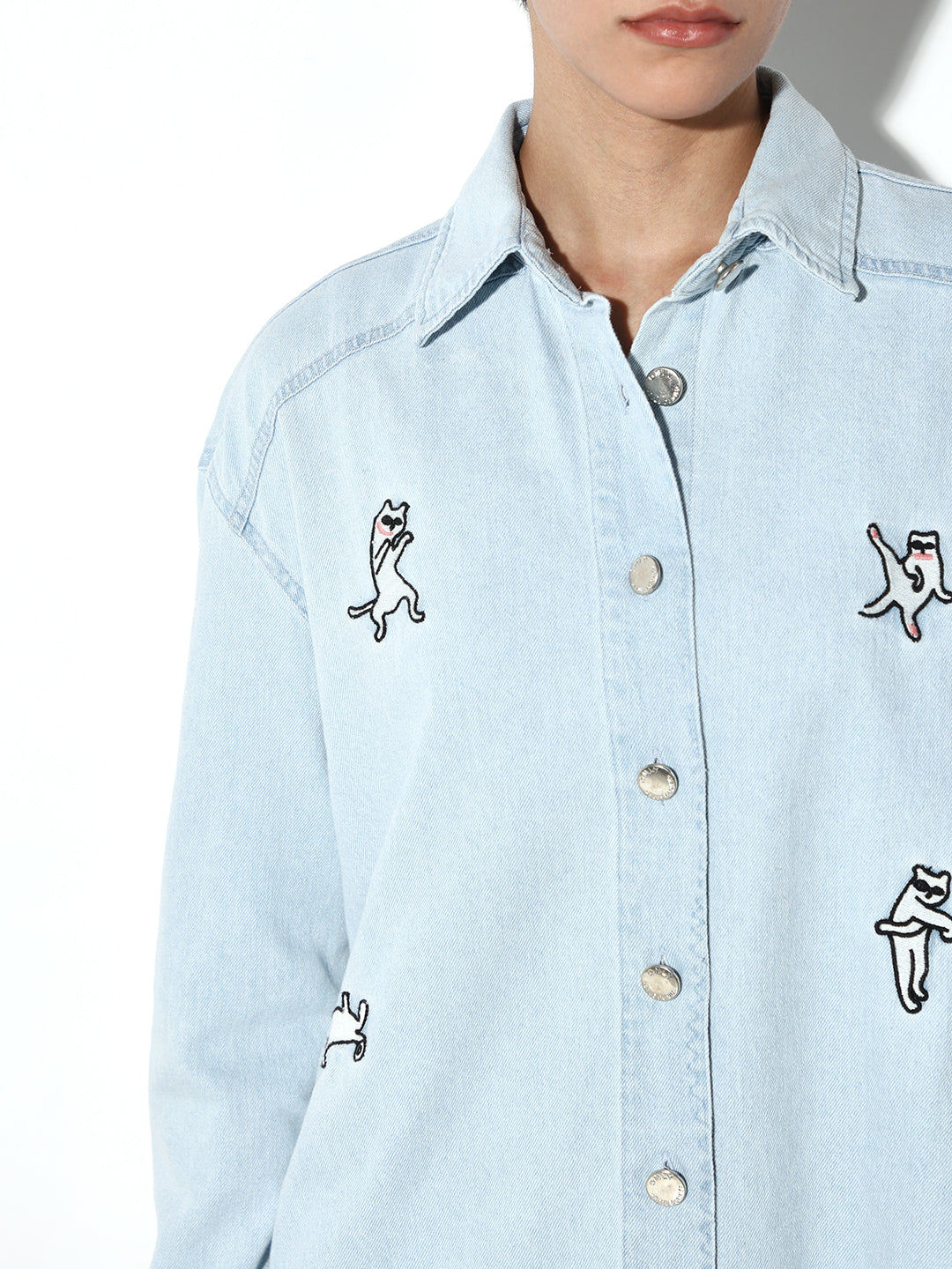 Light Blue Printed Denim Shirt