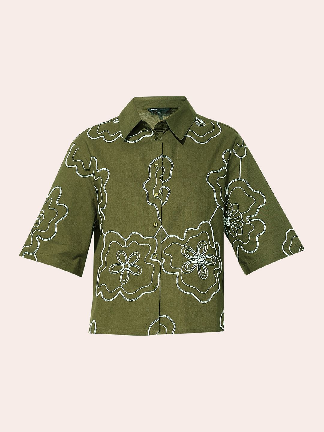 Olive Embroidered Cotton Shirt