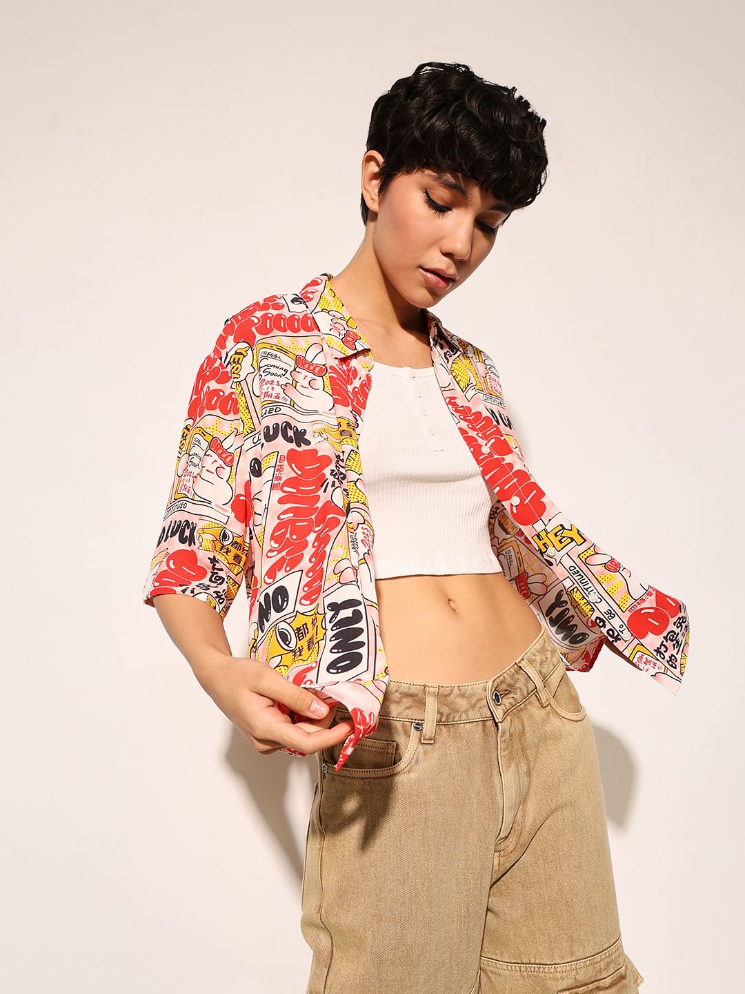 Pink Printed Viscose Shirt