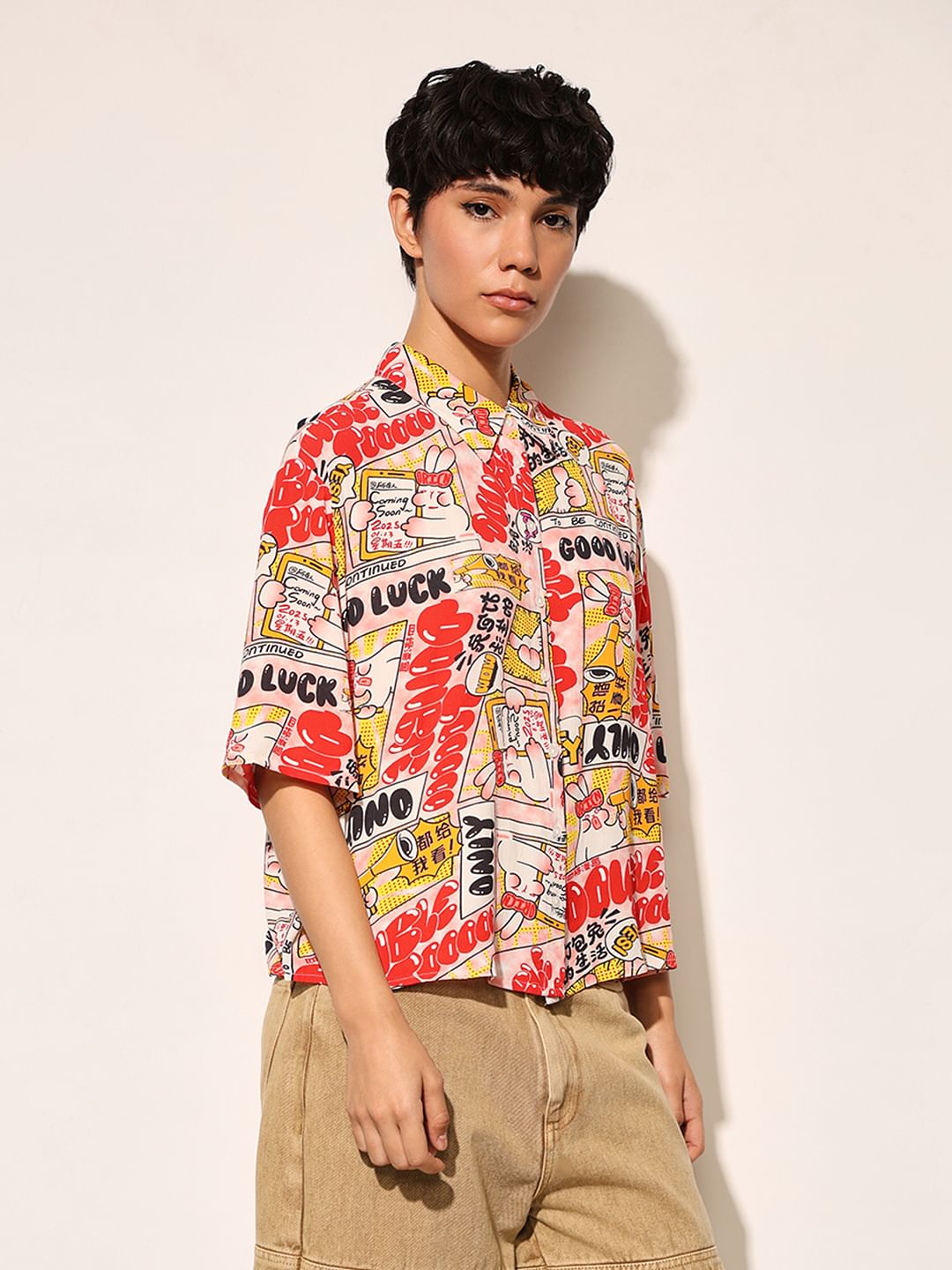 Pink Printed Viscose Shirt