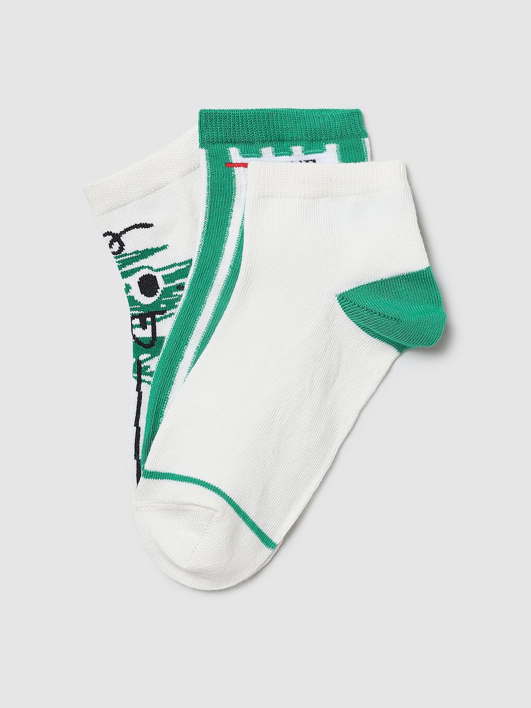 Pack Of 3 White & Green Ankle Length Socks