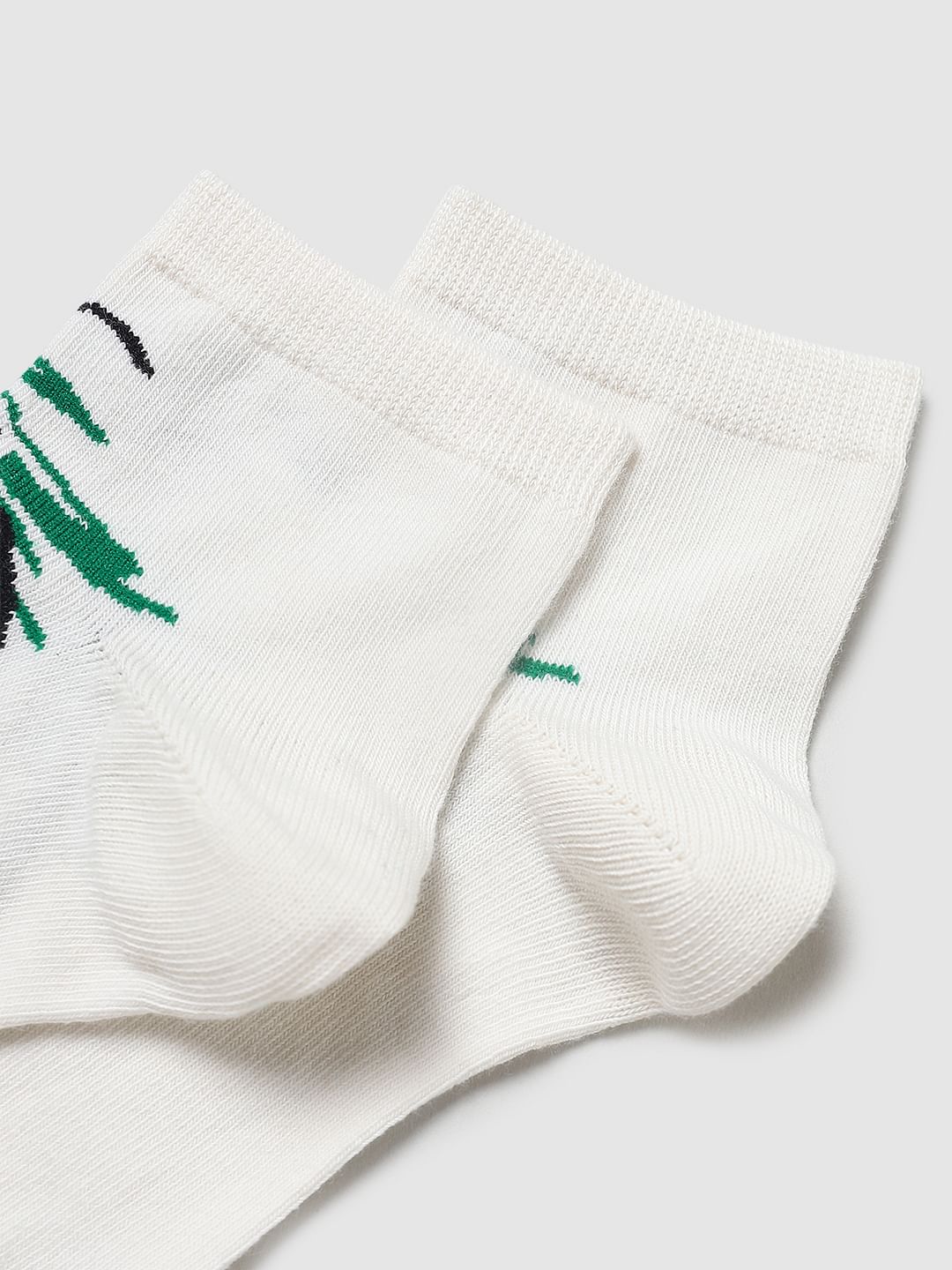 Pack Of 3 White & Green Ankle Length Socks