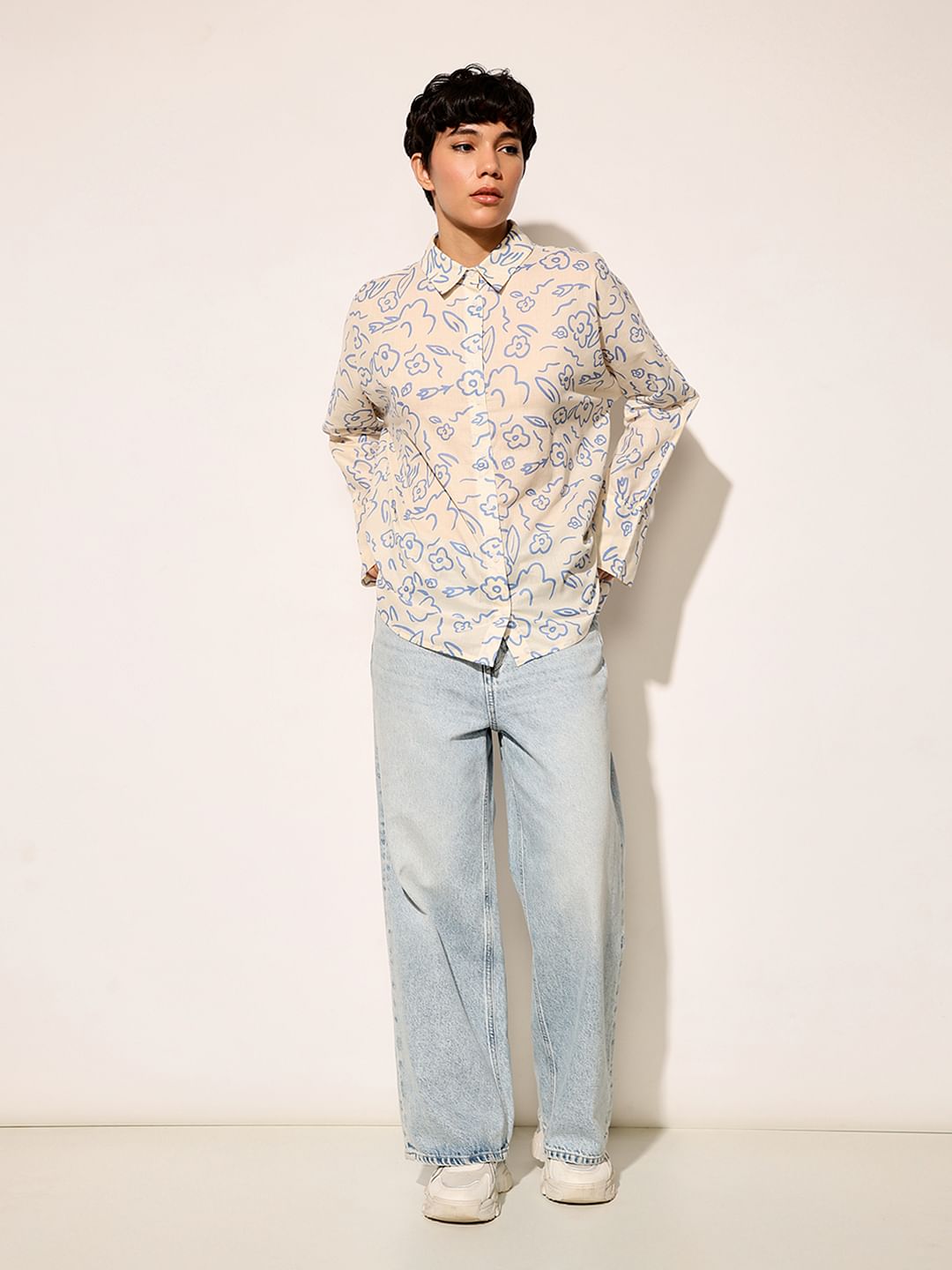 White Printed Cotton Shirt