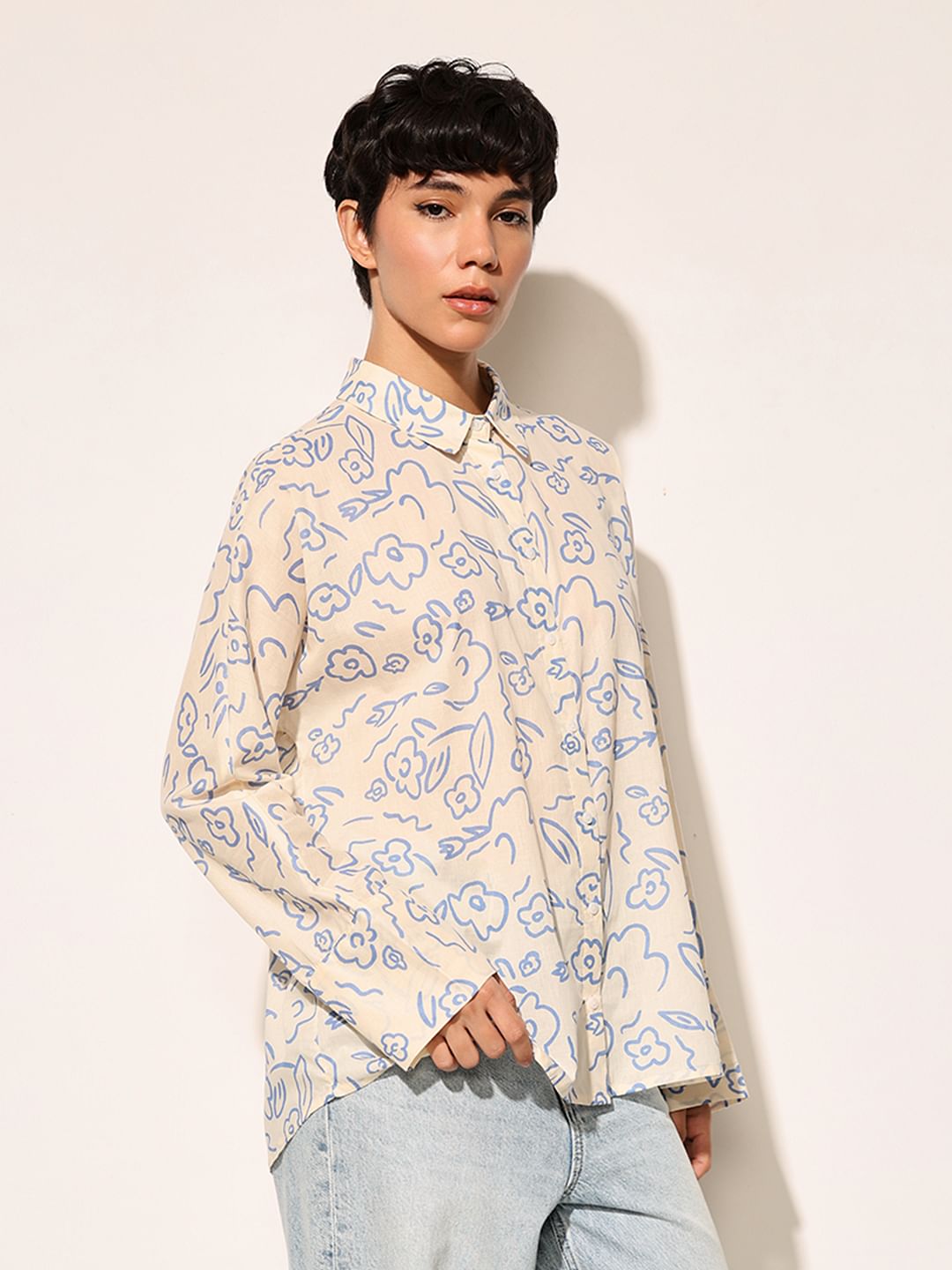 White Printed Cotton Shirt