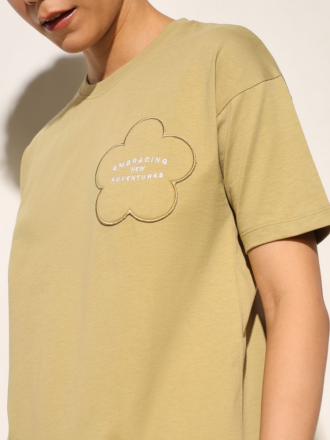 Green Patch Work Print T-Shirt